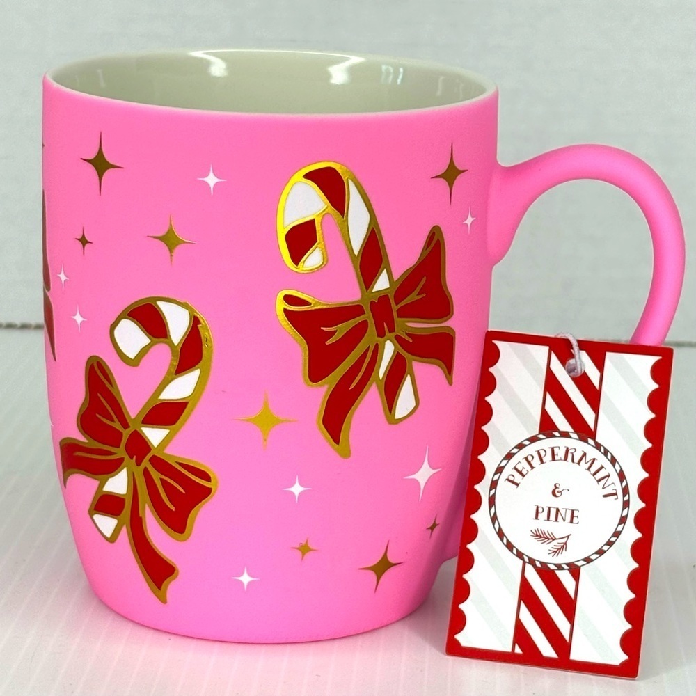 Peppermint & Pine Pink Soft Touch Candy Cane Mug NEW